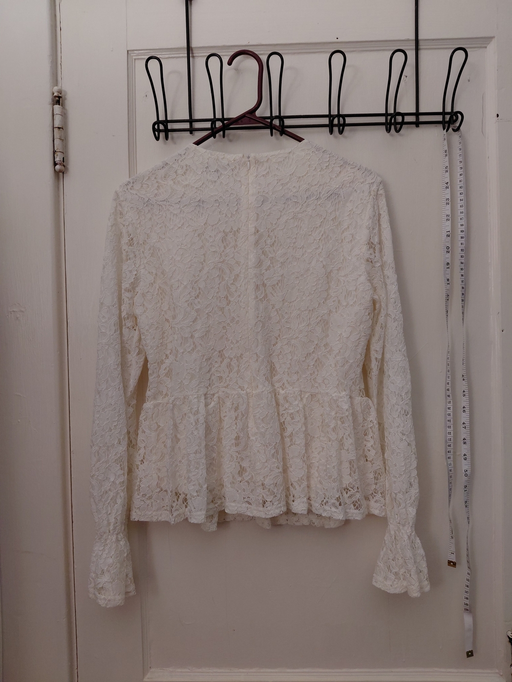 Wonderly White Floral Lace Ruffle Peplum Long Sleeve Top Blouse Large L - Picture 3 of 7